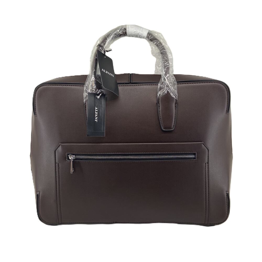 Alfani Messenger Bag Adjustable Cross Body Strap Faux Leather Brown NEW
